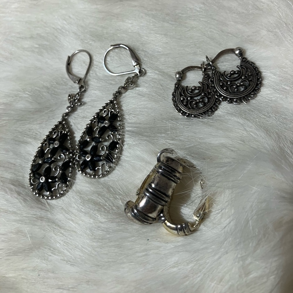 Sterling Silver Earring Lot-3 Pairs